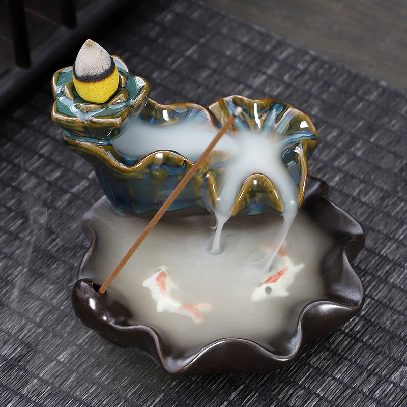 zensoullab Backflow Incense Burner Creative Home Decor Ceramic Burner Craft Zen Double Fish Backflow Sandalwood Ornament