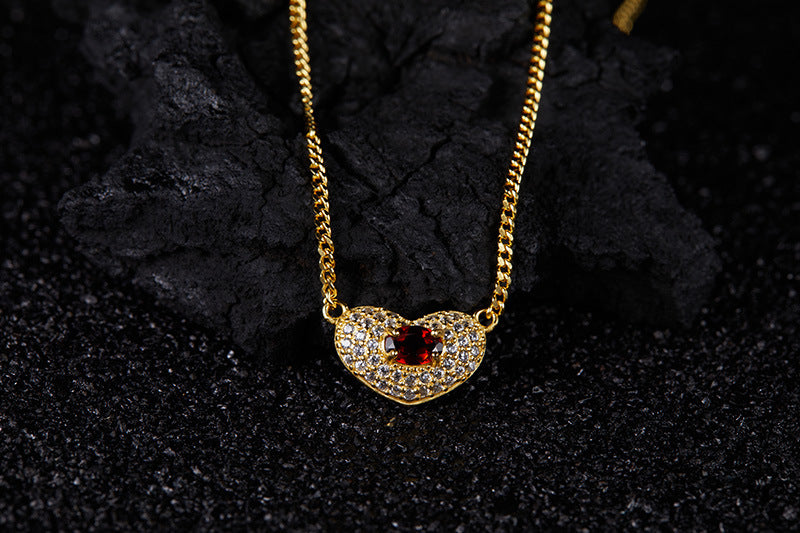 zensoullab High-End Heart-Shaped Gemstone Necklace for Women S925 Sterling Silver Natural Garnet Sapphire Heart Pendant Niche Non-Fading