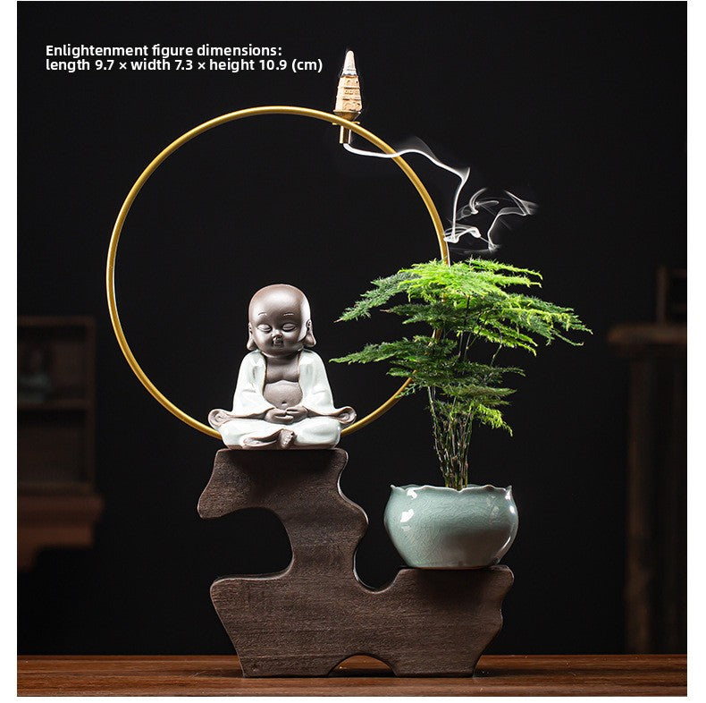 zensoullab Zen Style Backflow Incense Burner Ornament Sha Mi Monk Chinese Style Home Living Room Office Potted Incense Burner Gift