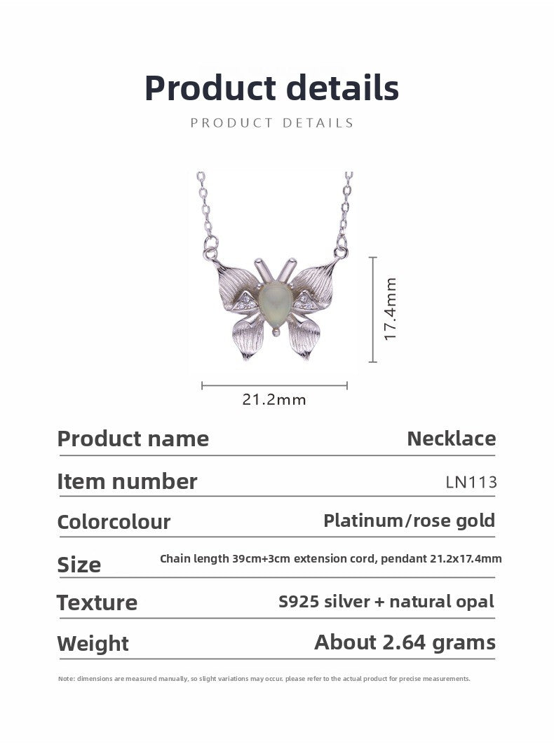 zensoullab Custom Personalized Butterfly Style S925 Sterling Silver Inlaid Natural Gemstone Opal Necklace for Women Live Streaming Hot-Selling Collarbone Chain