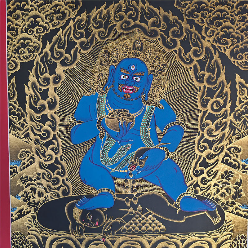 zensoullab Nepal Hand-painted Black God of Wealth Thangka Yellow God of Wealth Manjushri White Tara Samantabhadra Green Tara Black Thangka Entrance Hanging Painting