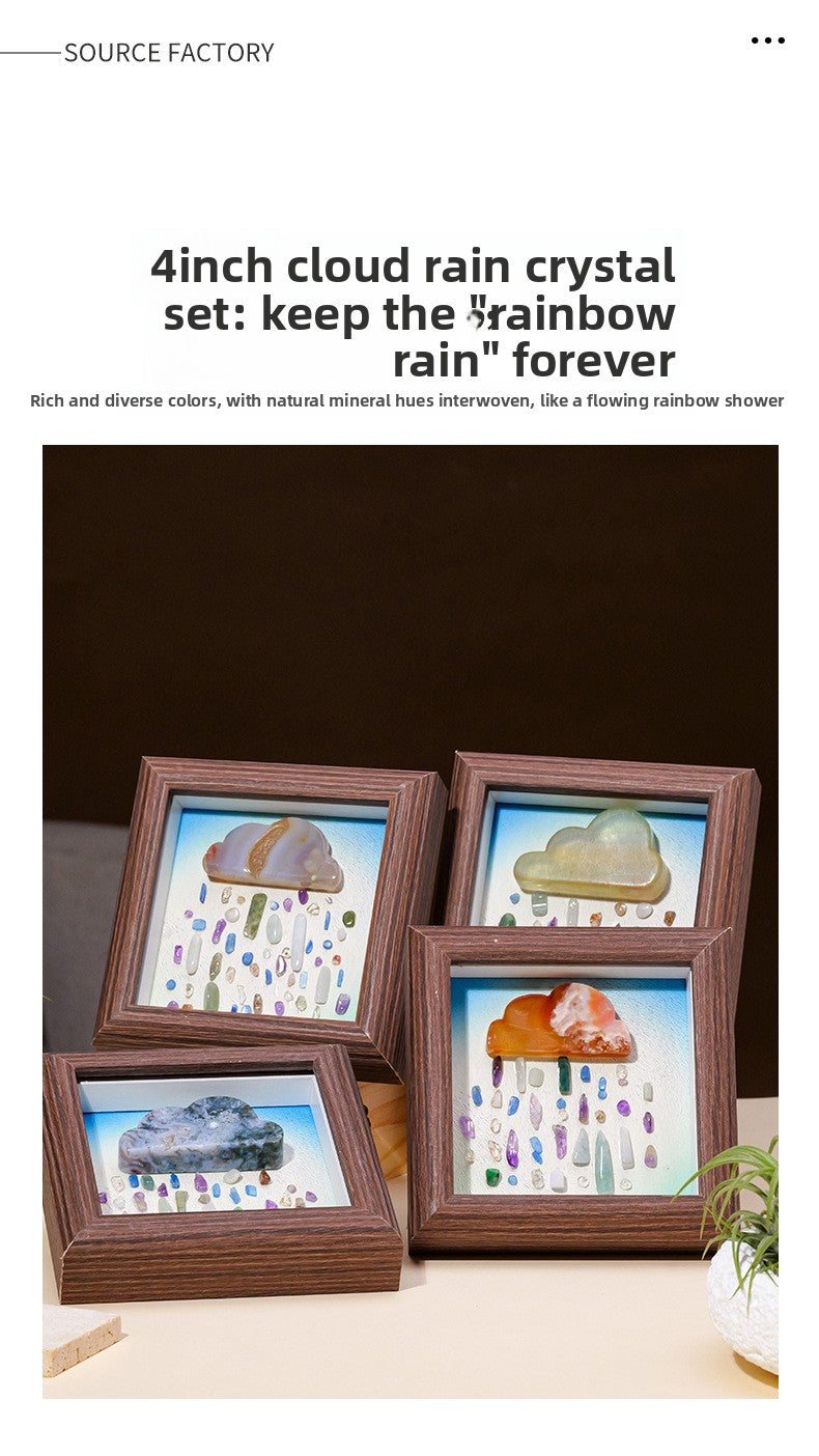 zensoullab Runyang Jewelry 4inch Natural Crystal Raw Stone Photo Frame Ornament Red Agate Fluorite Cloud Crushed Stone Painting Crystal Decoration