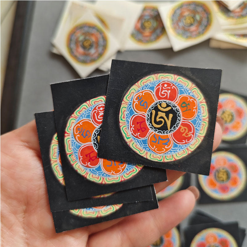 zensoullab Nepal Hand-painted Six-Word Mantra Scripture Altar Offering Thangka Round Gawu Box Guanyin Small Thangka Painting Necklace Pendant
