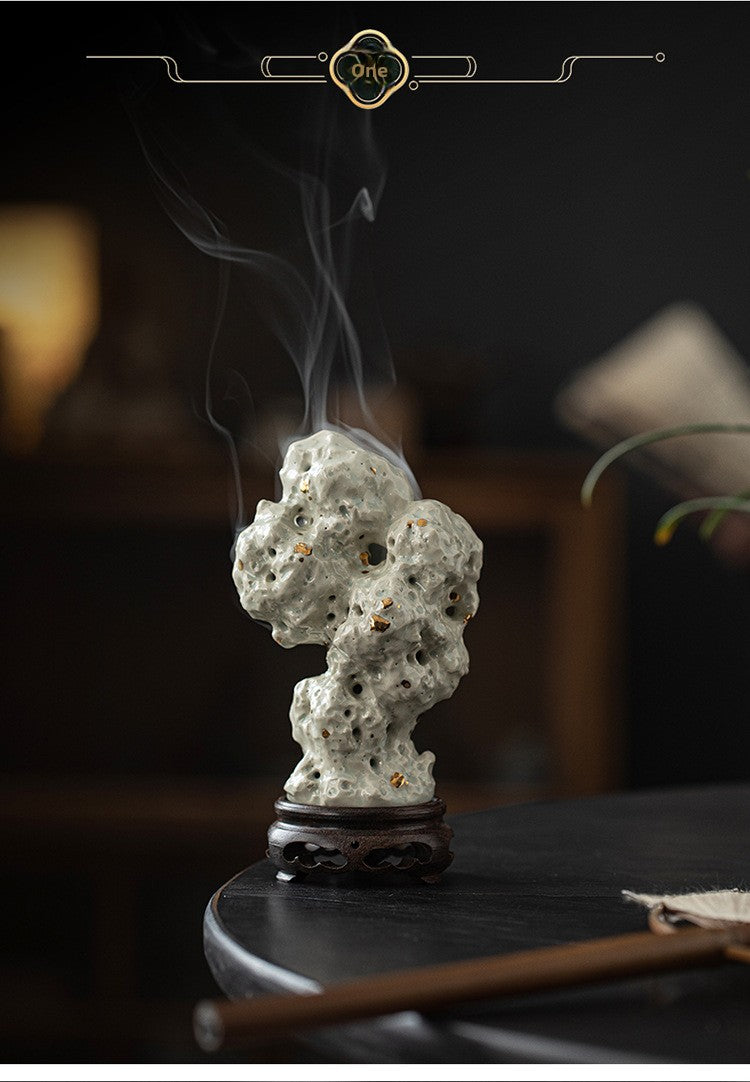 zensoullab Handmade Ceramic Taihu Stone Small Incense Burner for Home Indoor Tower Incense Burner Zen Tea Room Study Decoration Rockery Ornament