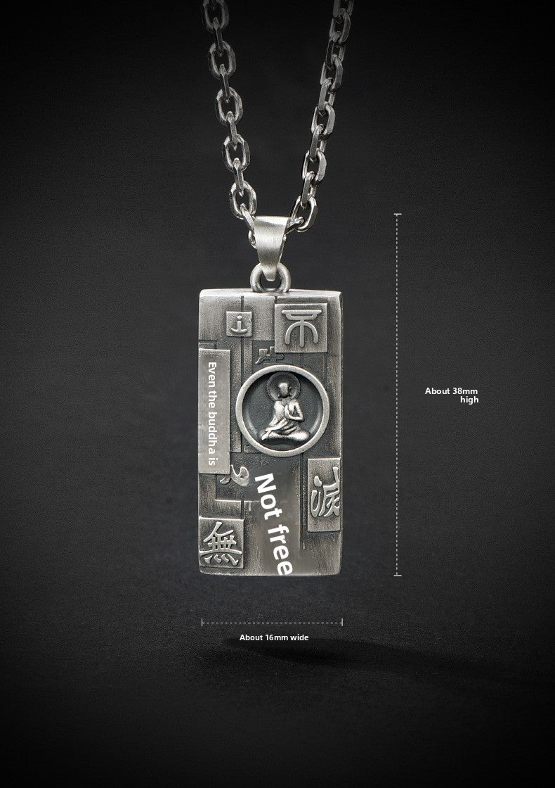Zensoullab Thai Silver Amulet Necklace Men's Damo Buddha Symbol Pendant Protective Talisman Hanging Ornament Square Plate Pendant for Boyfriend