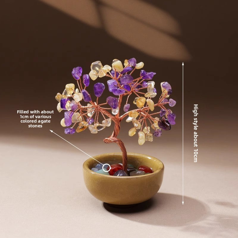 zensoullab Natural Yellow Crystal Money Tree Ornament Amethyst Wealth-Attracting Treasure Bowl Office Desk Decoration