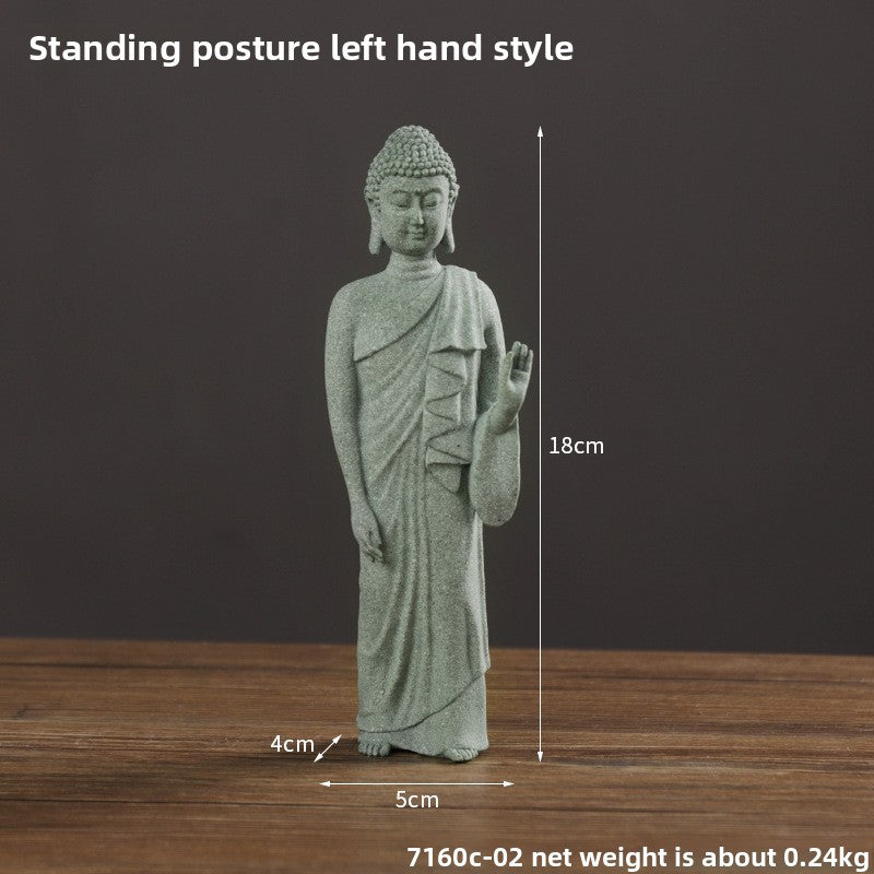 zensoullab Green Sandstone Buddha Statue Ornament Micro Landscape Fish Tank Landscaping Rockery Bonsai Living Room Zen Tea Tabletop Stone Small Sitting Buddha