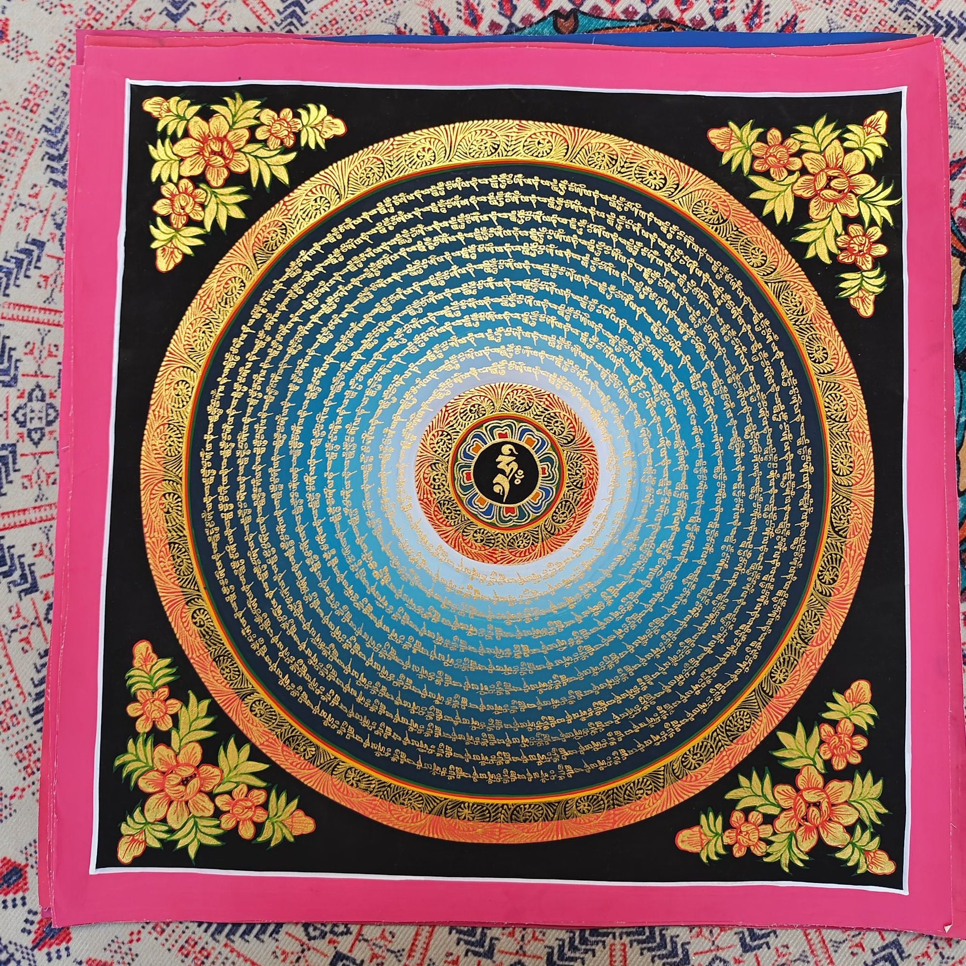 zensoullab Nepal Hand-painted Thangka Six-Word Mantra Mandala Mandala Sutra Decorative Painting Living Room Entrance Hanging Painting