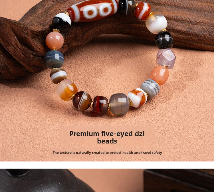 Zensoullab Natural Five-Eye Tibet Beads Duobao Agate Bracelet Fashion All-Match Men and Women Couple Single Ring Bracelet