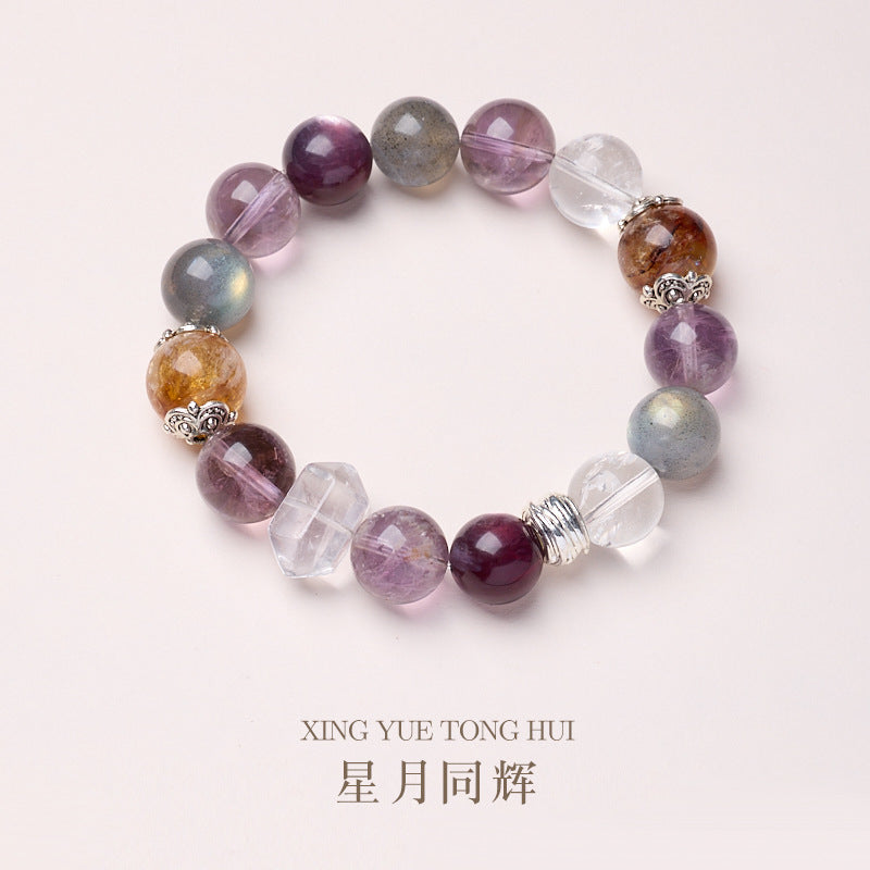 zensoullab Original Design Natural Amethyst Bracelet for Women Nine Purple Fire Yellow Assay White Crystal Multi-Gemstone Crystal Bracelet