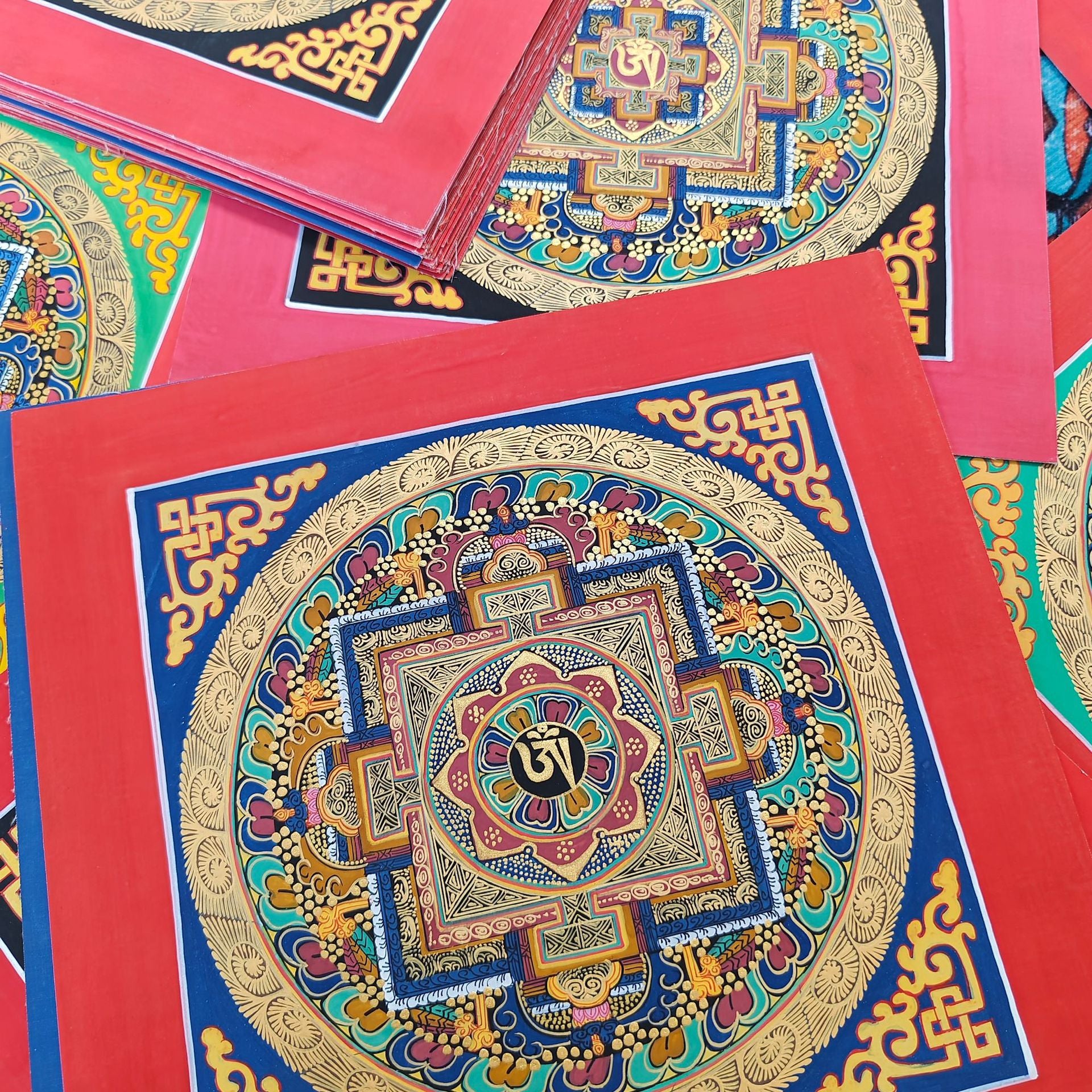zensoullab Nepal Hand-painted Mandala Thangka Tibetan Six-Word Mantra Entrance Thangka Mandala Hanging Painting Decorative Painting Heart Wall Painting