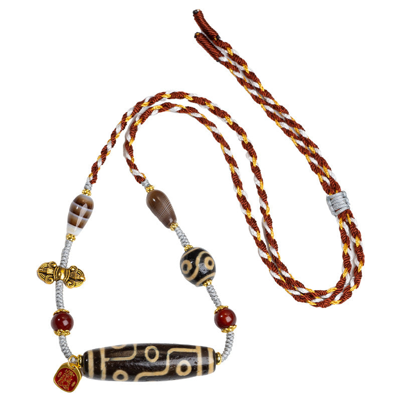 Zensoullab Natural Tibetan Lotus Master Three-Eye Multi-Totem Tibet Beads Necklace Agate Pendant Men's and Women's Woven Necklace in Stock