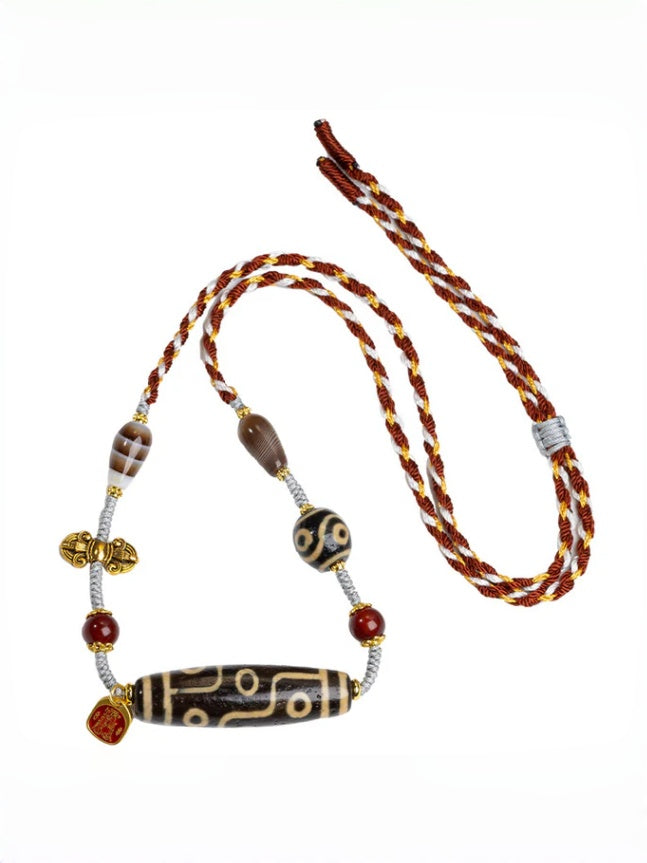 Zensoullab Natural Tibetan Lotus Master Three-Eye Multi-Totem Tibet Beads Necklace Agate Pendant Men's and Women's Woven Necklace in Stock