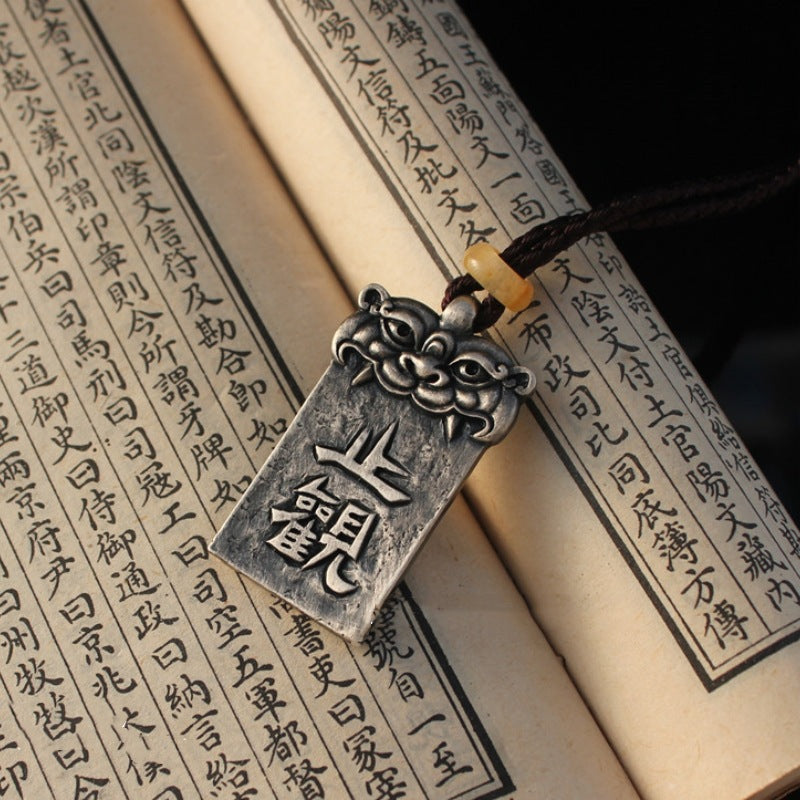 zensoullab Original Handmade Vintage Thai Silver Ornament Zhiguan Guardian Plate Taotie Pendant Ancient Zen Buddhist Cultural Creative Accessories