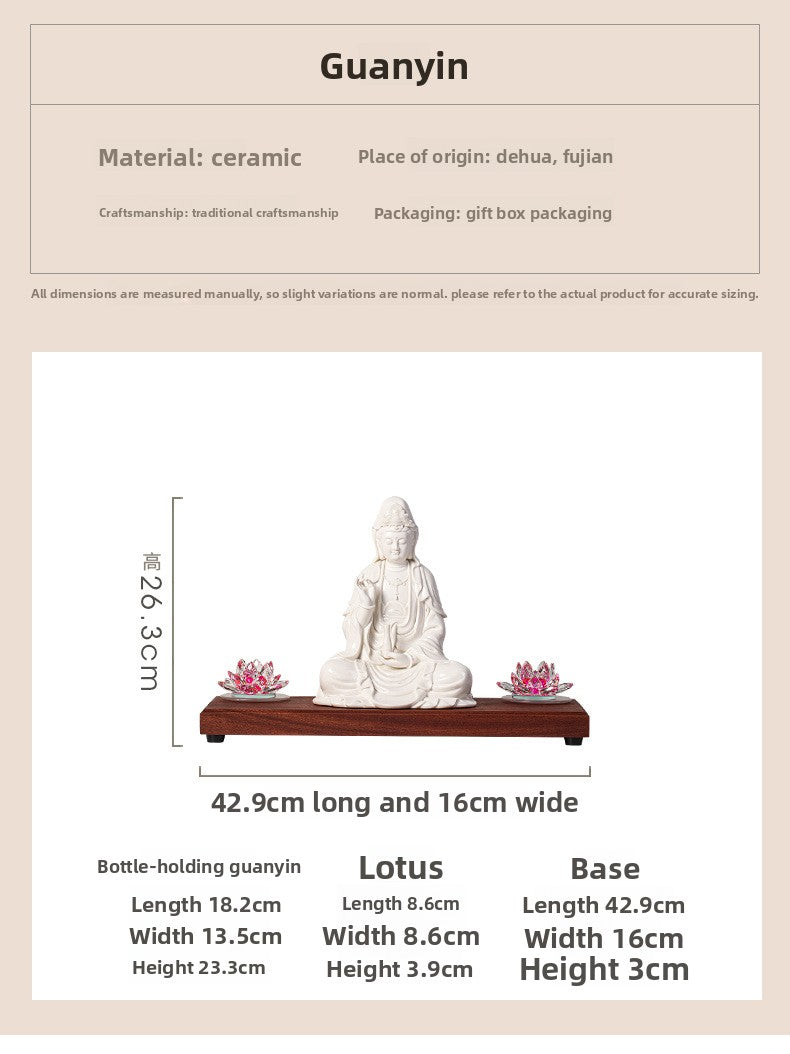 zensoullab Zen Style Chinese White Porcelain Holding Bottle Guanyin Buddha Statue Desktop Ornament Home Indoor Entrance Display Cabinet Decoration