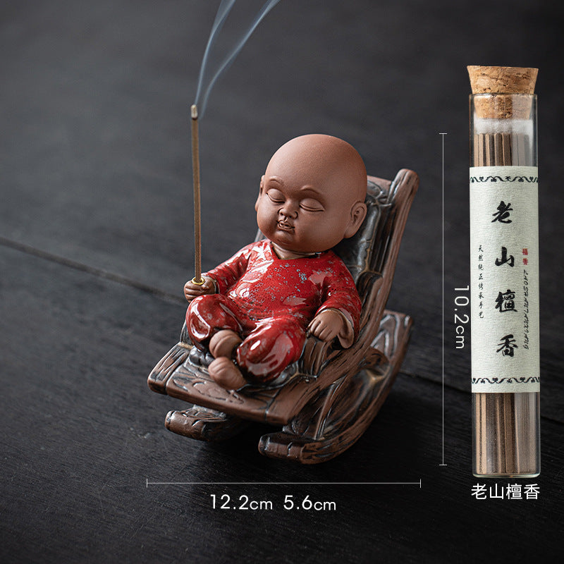 zensoullab Rocking Chair Little Monk Incense Burner Creative Incense Holder Zen Tea Room Aromatherapy Burner Ornament Incense Holder Craft