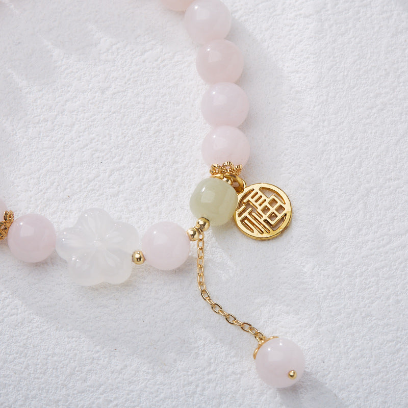 Zensoullab Original Pink Crystal Bracelet Female Peach Blossom Blossoming Pink Girl Crystal Bracelet New Chinese Ancient Style Blessing Card Bracelet