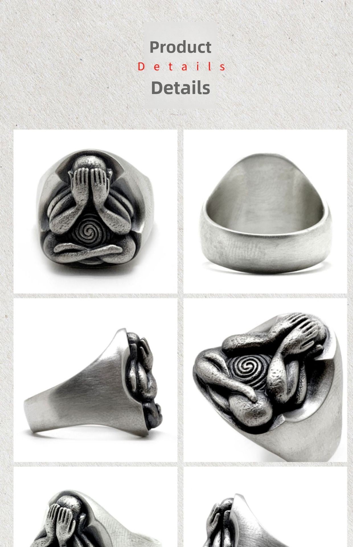 Zensoullab Retro Bida Buddha Thai Silver Thick Ring Oriental Style Pothole Men's Fashion Open-End Personality Ring