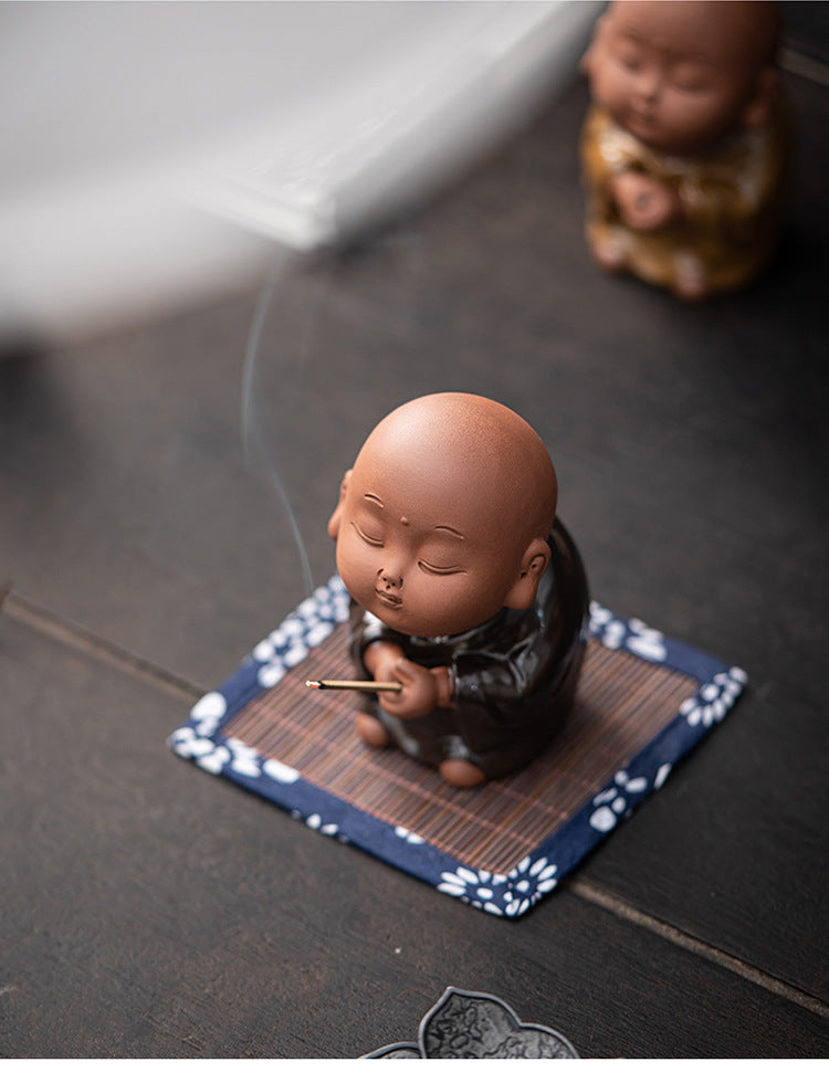 zensoullab Creative Ceramic Cute Little Monk Incense Desktop Ornament Home Incense Holder Incense Burner Incense Tray