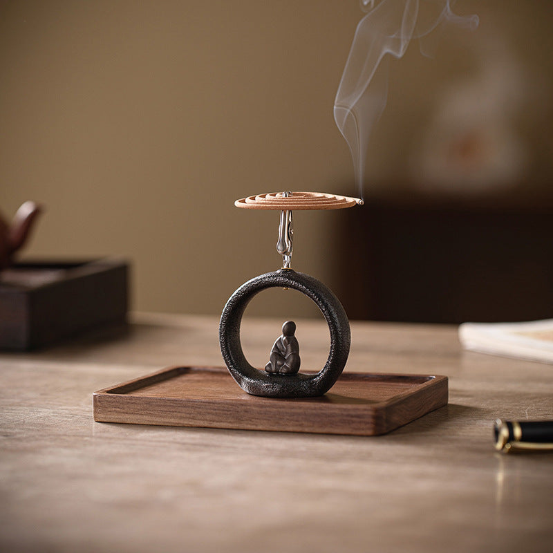 zensoullab Zen Style Small Monk Incense Holder Creative Dual-use Coil Incense Burner Incense Burner for Home Indoor Sandalwood Agarwood Incense Burner Ornament