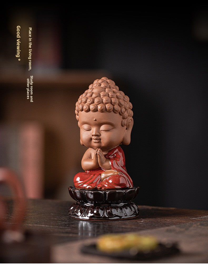 zensoullab Zen Chinese Style Saha Three Saints Desktop Ornament Creative Home Ceramic Buddhist Living Room Entrance Display Shelf Decoration