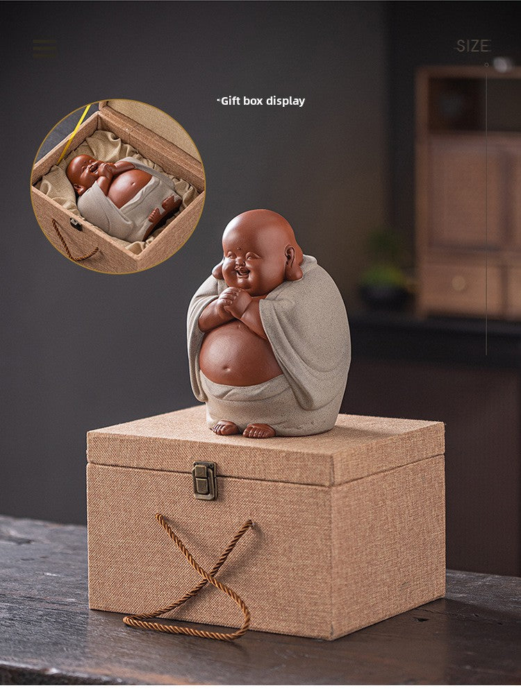 zensoullab Buddha Bodhisattva Big Belly Laughing Buddha Wealth-Attracting Ceramic Zisha Ornament Office Decoration Housewarming Gift