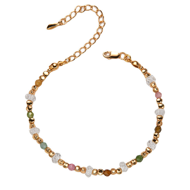 zensoullab Original Design S925 Sterling Silver Natural Tourmaline White Crystal Colorful Gemstone Bracelet for Women Exquisite Handmade Beaded