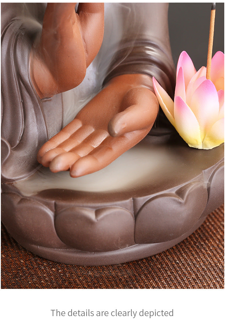 zensoullab Purple Clay Buddha Hand Lotus Backflow Incense Burner Creative Handmade Lotus Incense Holder Incense Stand Backflow Incense Burner Ornament
