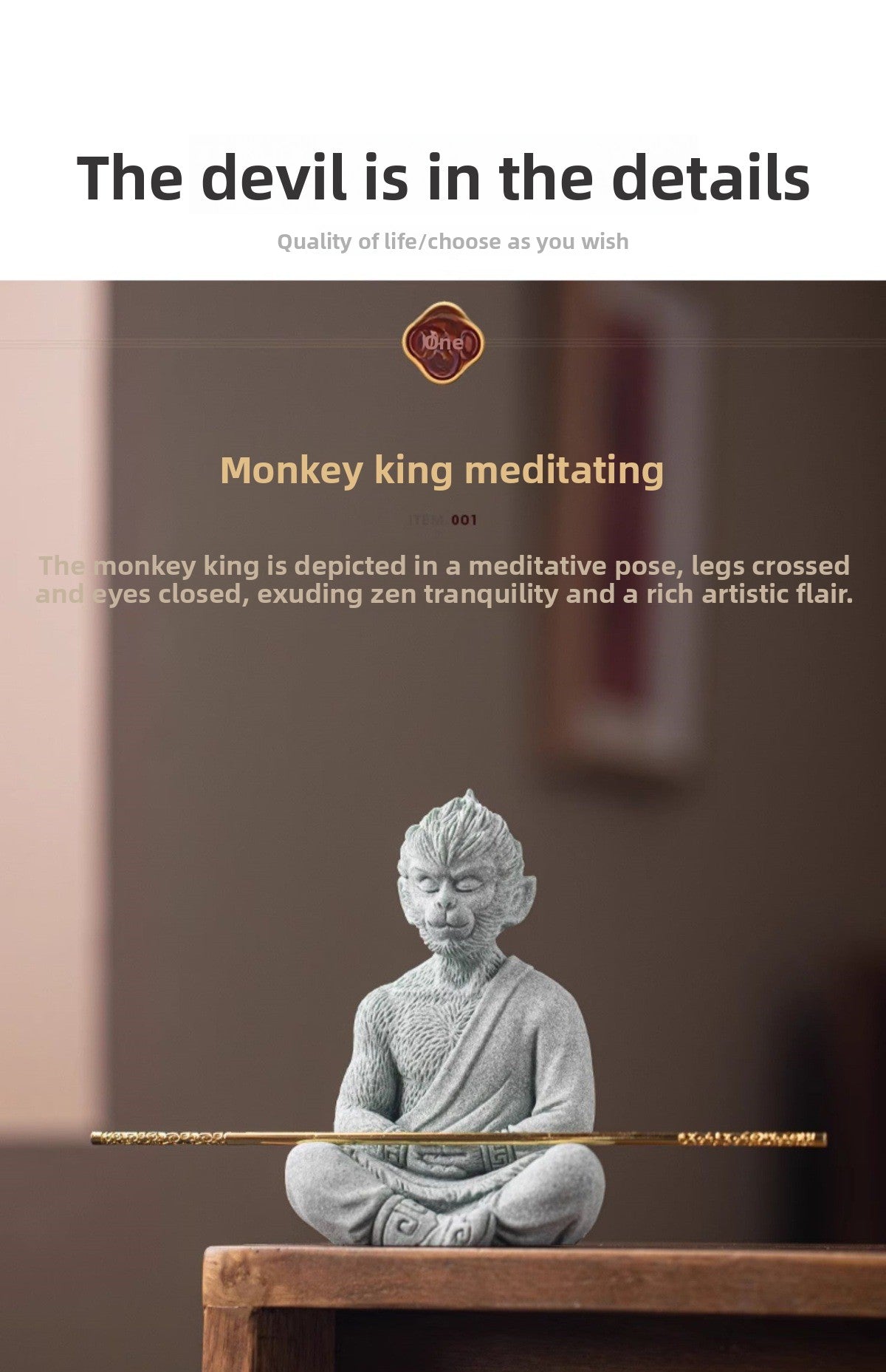 zensoullab Zen Style Chinese Green Sandstone Zen Sitting Monkey King Desktop Ornament Creative Living Room Fish Tank Landscaping Decoration