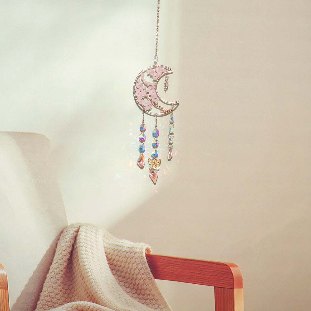 zensoullab Natural Crystal Gravel Moon Wind Chime Crafts Ornaments Sunlight Pendant Amethyst Sun Catcher T65