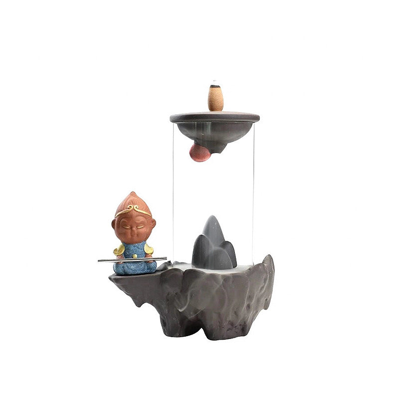zensoullab Purple Clay Wukong Backflow Incense Burner Home Decor Creative Windproof Cover Sandalwood Incense Burner Craft Ornament
