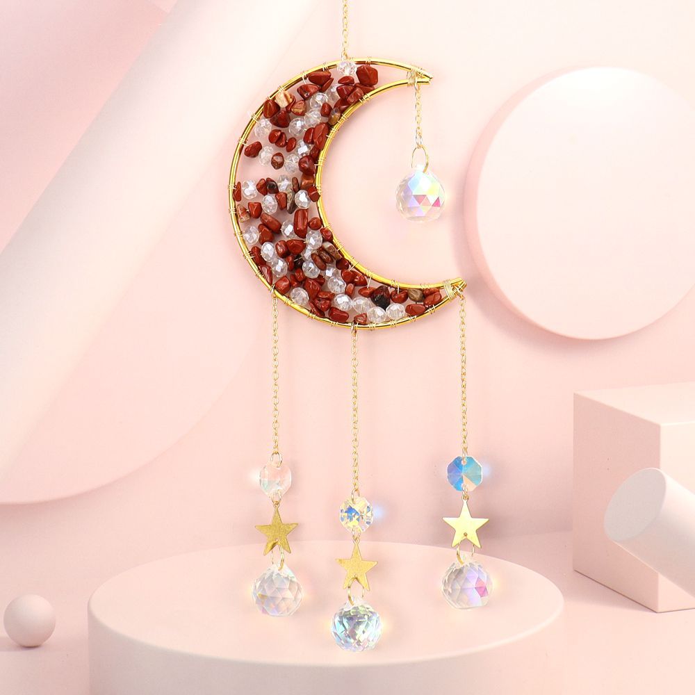 zensoullab Handmade Beaded Natural Crystal Crushed Stone Moon Star Wind Chime Craft Decoration Pendant Sun Catcher
