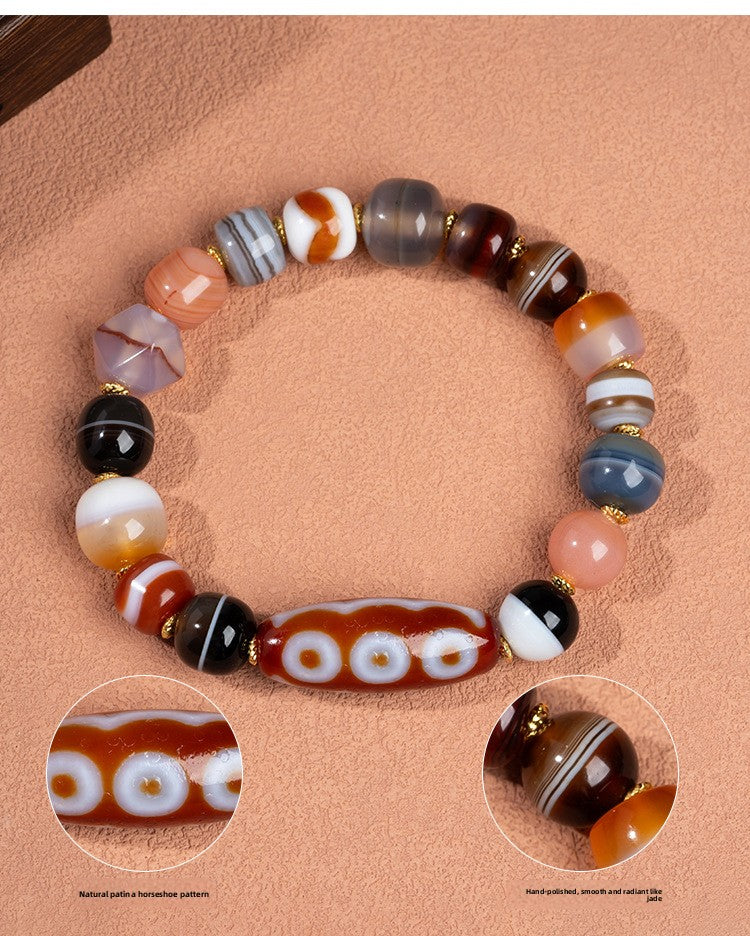 Zensoullab Natural Five-Eye Tibet Beads Duobao Agate Bracelet Fashion All-Match Men and Women Couple Single Ring Bracelet