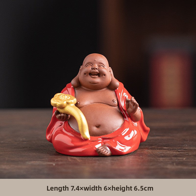 zensoullab Zen Style Chinese Five Blessings Maitreya Fortune Prosperity Longevity Happiness Wealth Smiling Buddha Desktop Small Ornament Creative Home Tea Room Tea Pet
