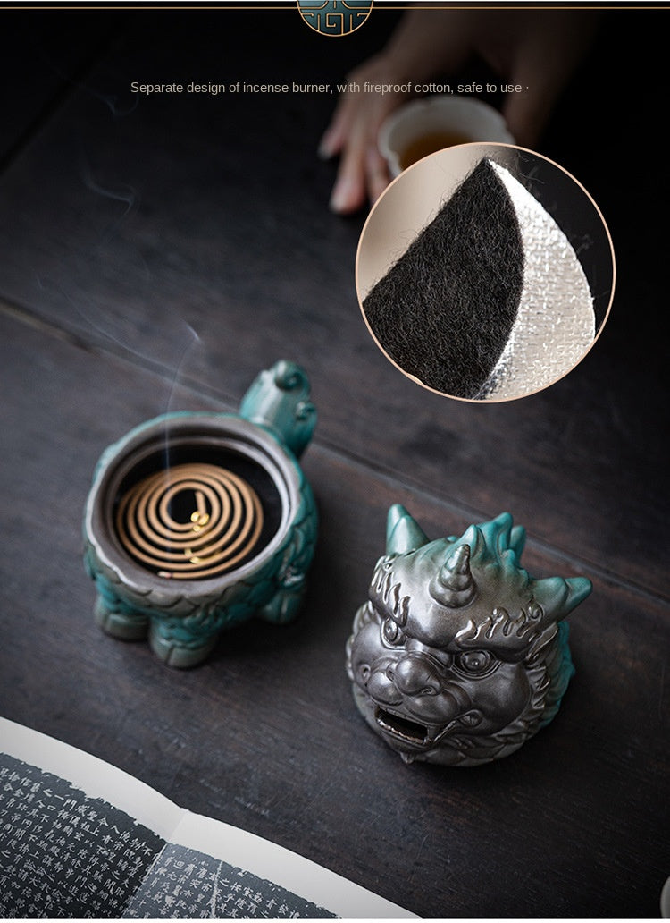 zensoullab Kirin Incense Burner Wealth-Attracting Divine Beast Agarwood Sandalwood Tea Table Home Indoor Incense Ceremony New Chinese Zen Ceramic Ornament