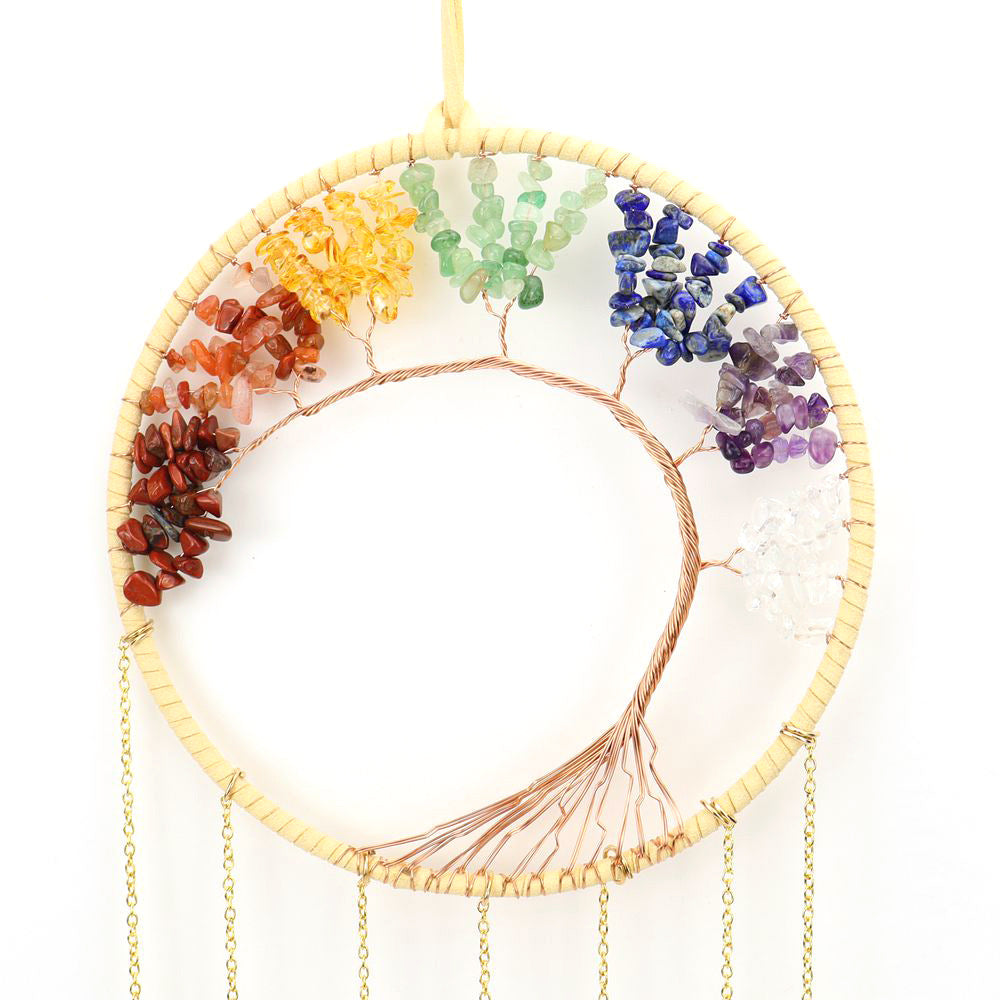 zensoullab Handmade Wire Wrapped Crystal Gravel Dream Catcher Tree of Life Natural Agate Wind Chime Pendant Birthday Gift Ornament