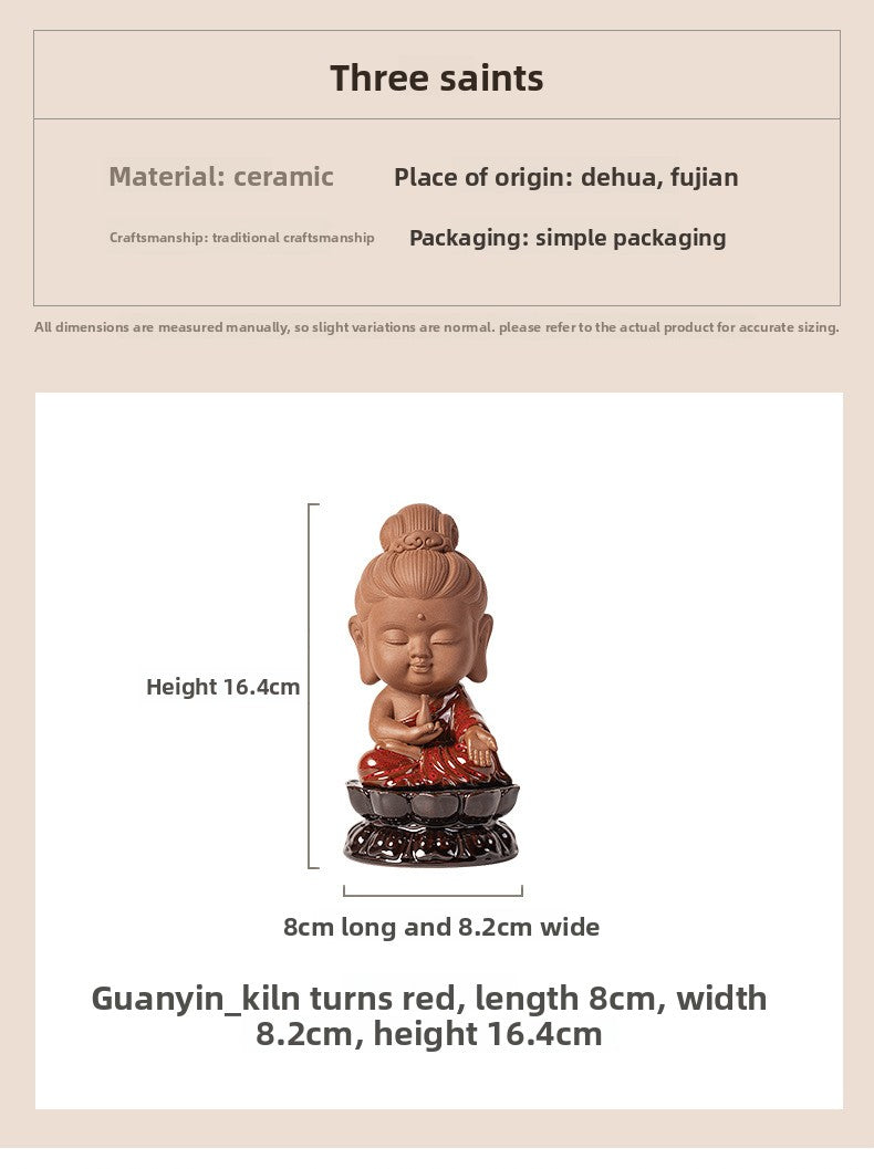 zensoullab Zen Chinese Style Saha Three Saints Desktop Ornament Creative Home Ceramic Buddhist Living Room Entrance Display Shelf Decoration