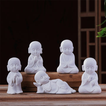 zensoullab Zen Ceramic Little Monk New Chinese Style Home Decor White Porcelain Figure Little Novice Living Room Study TV Cabinet Ornament