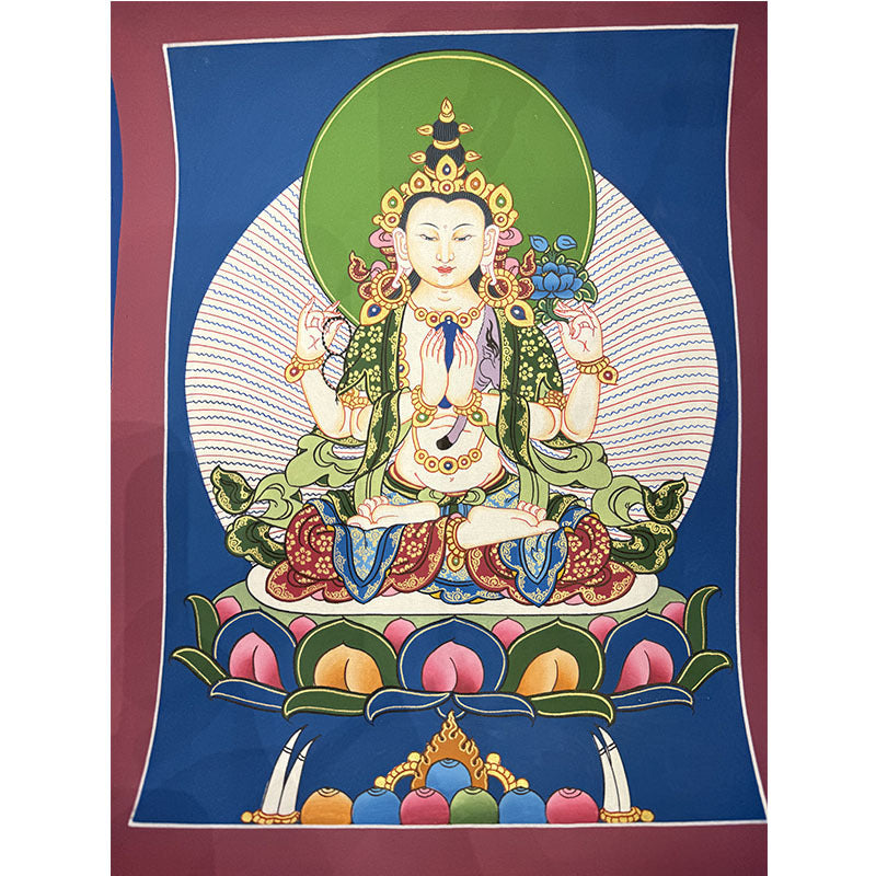 zensoullab Nepal Hand-painted Yellow God of Wealth Green Tara Manjushri Four-armed Guanyin Medicine Buddha Buddha Statue Thangka Table Decoration Hanging Painting