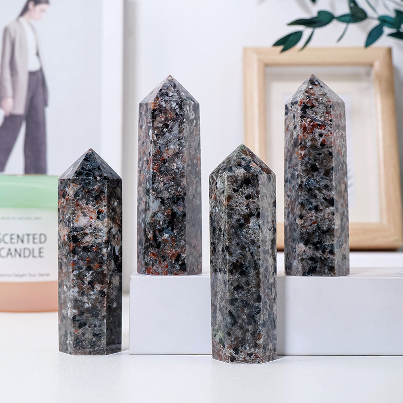 zensoullab Natural Crystal Flame Stone Hexagonal Column Fire Spirit Stone Raw Stone Polished Single Pointed Column Home Crystal Craft Ornament