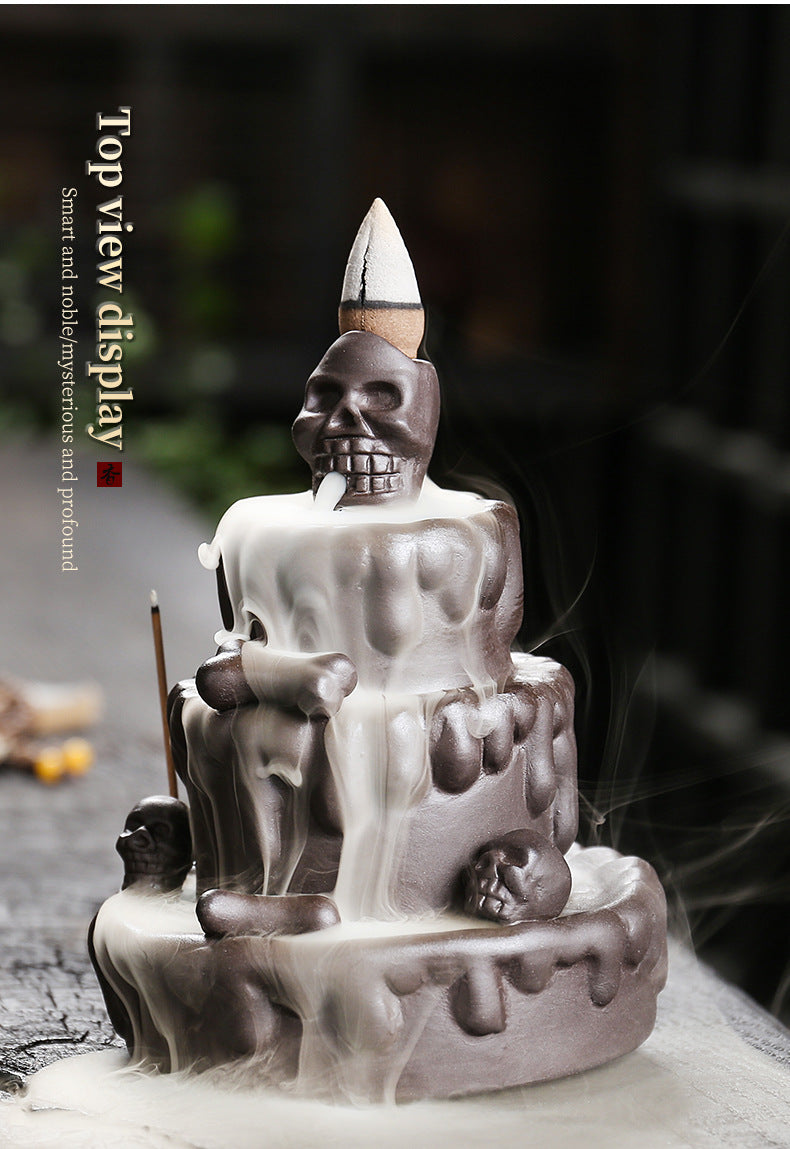 zensoullab Hot-Selling New Incense Burner Creative Cake Skull Head Backflow Incense Burner Craft Ornament