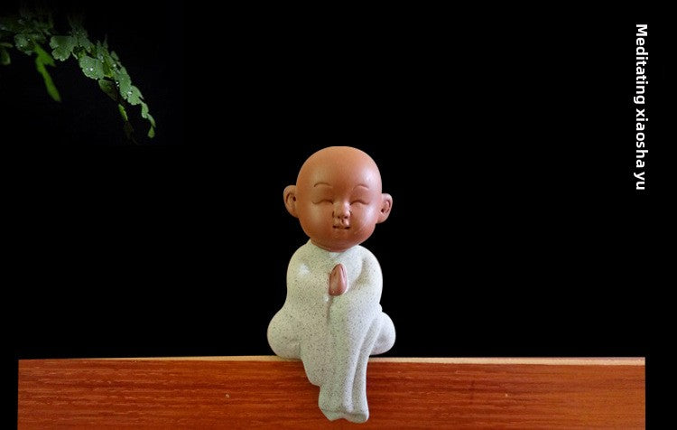 zensoullab Mini Cute Purple Clay Little Monk Tea Pet Ceramic Four Little Sha Mi Succulent Plant Decoration Creative Home Ornament