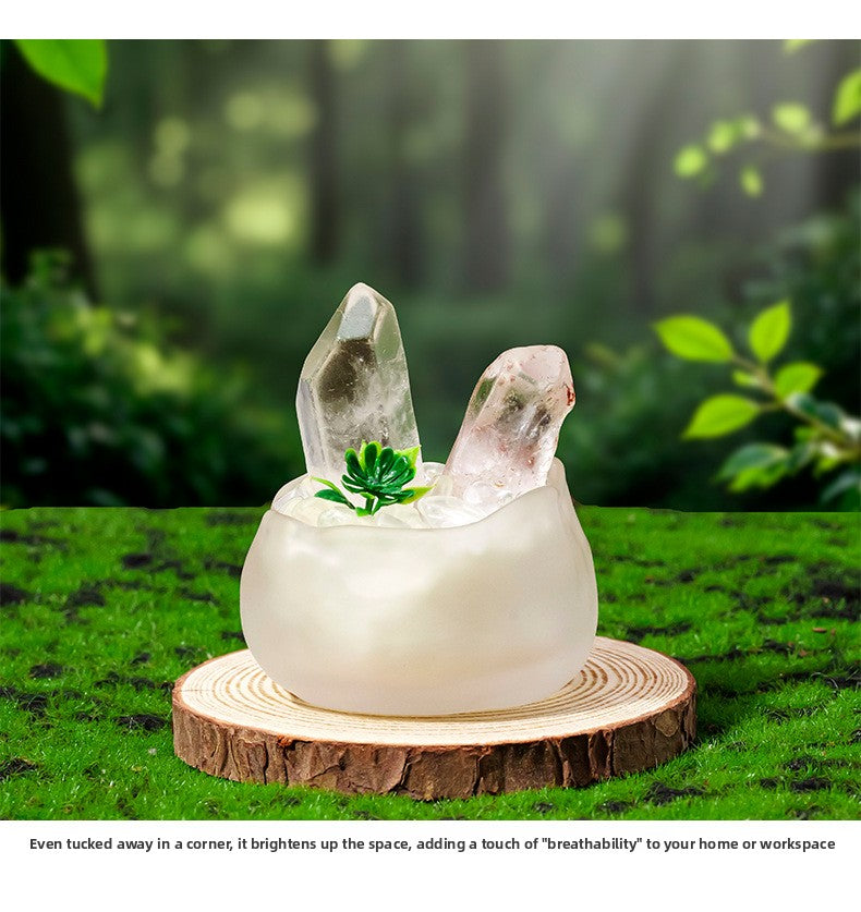 zensoullab Natural White Crystal Cluster Potted Yellow Crystal Single Crystal Crystal Column Tea Cup Micro Landscape Home Desktop Ornament