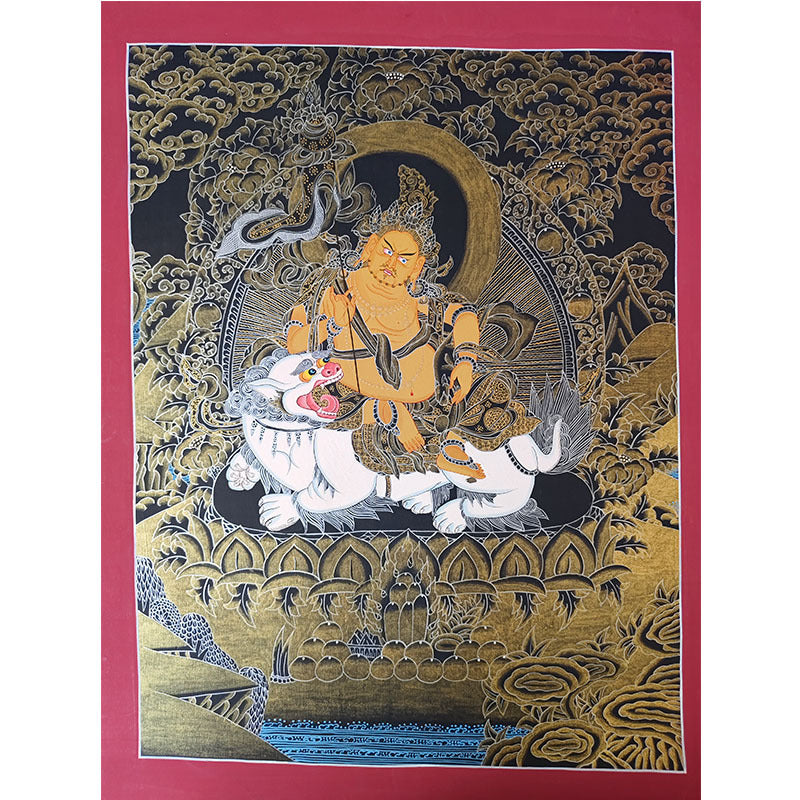 zensoullab Nepal Hand-painted Black God of Wealth Thangka Yellow God of Wealth Manjushri White Tara Samantabhadra Green Tara Black Thangka Entrance Hanging Painting