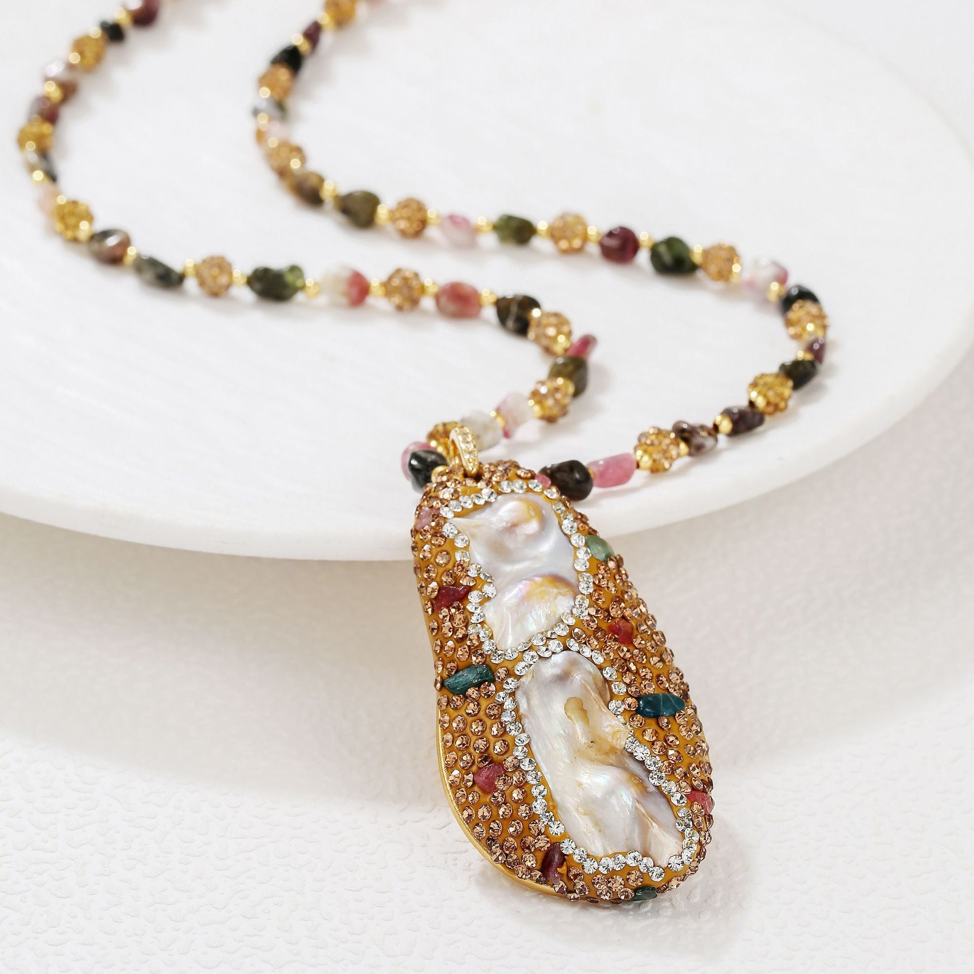 zensoullab Natural Stone Freshwater Pearl Pendant Sweater Chain Irregular Baroque Pearl Pendant Melard