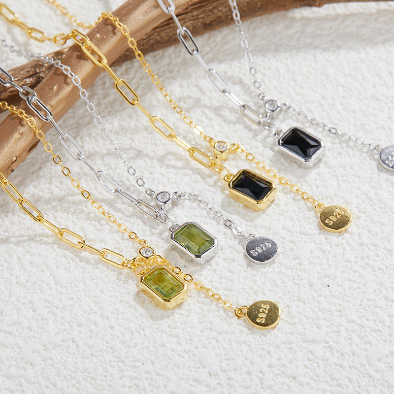 zensoullab Colorful Gemstone Series Spliced Necklace for Women Natural Black Spinel Jewelry Light Luxury Collarbone Chain Accessories S925 Inlaid