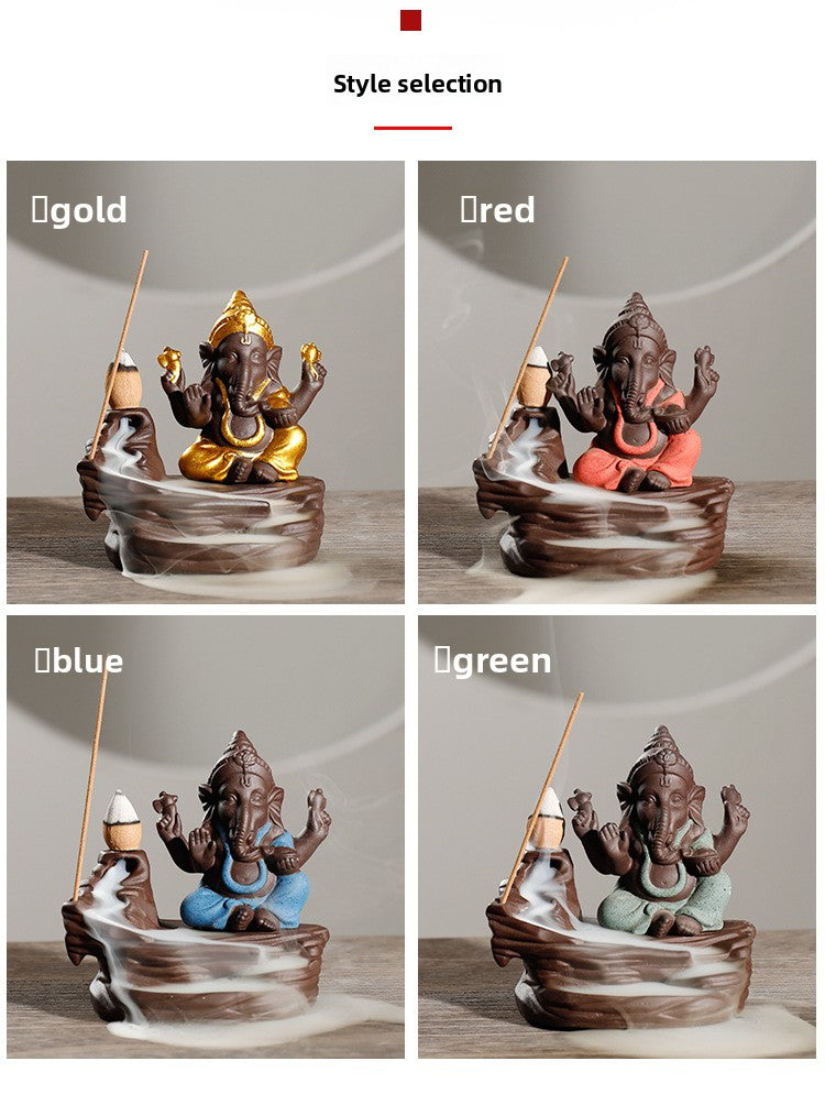 zensoullab Purple Clay Tower Incense Burner Thai Treasure Elephant Smoke Backflow Incense Burner Creative Southeast Asian Home Fragrance Ornament
