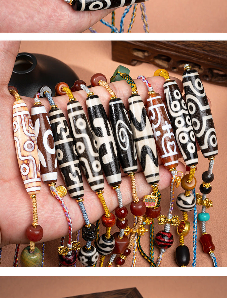 zensoullab Natural Yellow Nine-Eye Dzi Bead Necklace Taiwan Work Agate Pendant Unisex Couple Style Braided Necklace In Stock