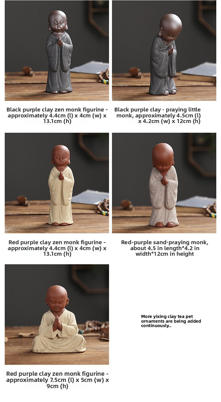 zensoullab Purple Clay Little Monk Zen Home Decor Chinese Style Ornament Living Room Study Entrance Tea Room Tea Pet Bonsai Ceramic Decoration