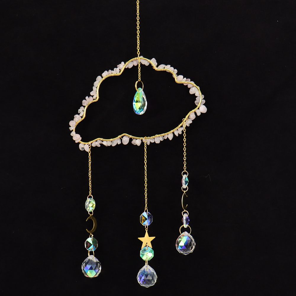 zensoullab Handmade Wire Wrapped Natural Crystal Crushed Stone Cloud Sun Catcher Hanging Ornament Wind Chime Decoration Pendant